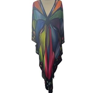 Women’s Multicolor Butterfly-Print Swim Cover-Up Kaftan | One Size